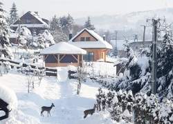 Widok na dom i altanę zimą