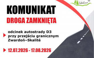 Grafika informacyjna w sprawie zamknięcia autostrady D3