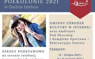 baner z informacją o półkoloniach w gminie Istebna latem 2021 roku