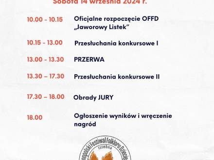 Ramowy program festiwalu  - sobota 14 września