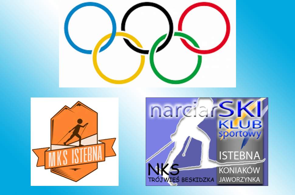 Baner: koła olimpijskie, loga MKS Istebna i NKS Trójwieś Beskidzka