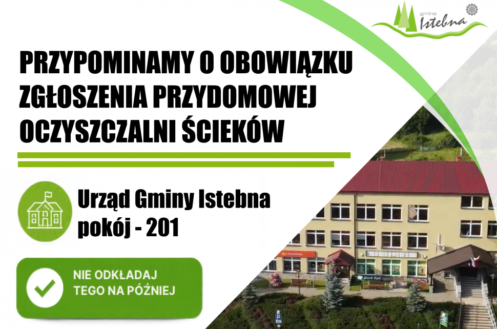 Grafika informacyjna dotycząca zgłoszenia przydomowych oczyszczalni ścieków.