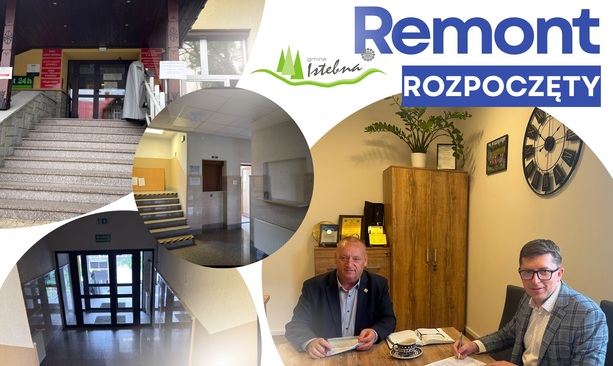 Grafika przedstawiająca podpisanie umowy na rozpoczęcie prac remontowych wejścia do budynku Urzędu Gminy Istebna