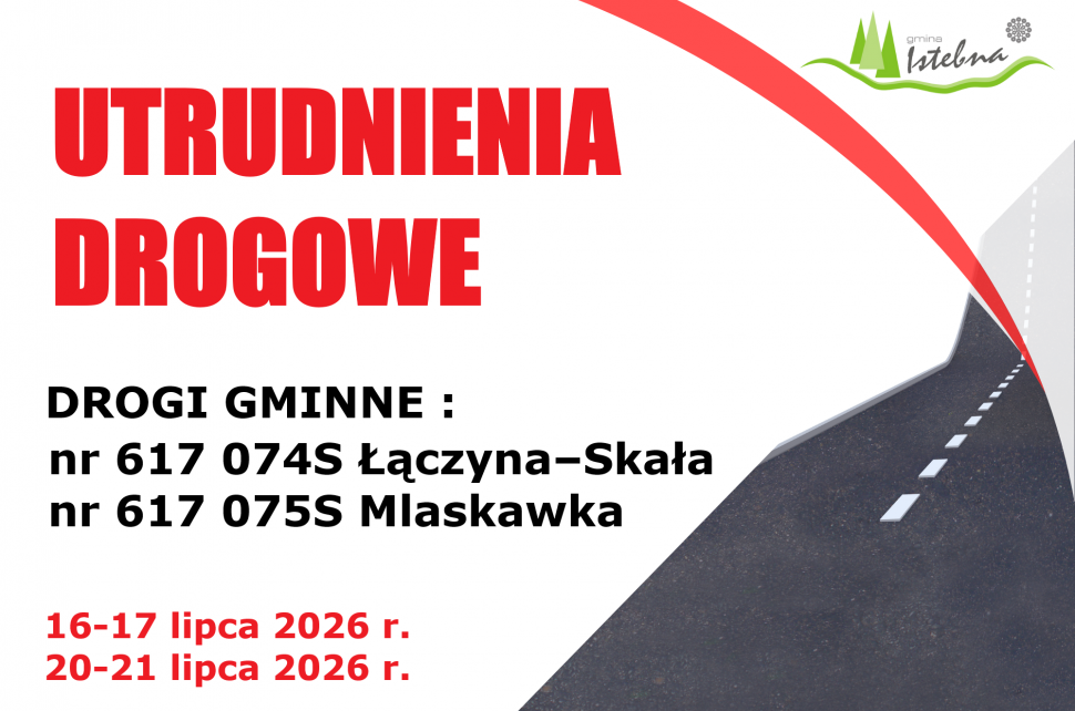 Grafika informacyjna dotycząca zamknięcia dróg gminnych.