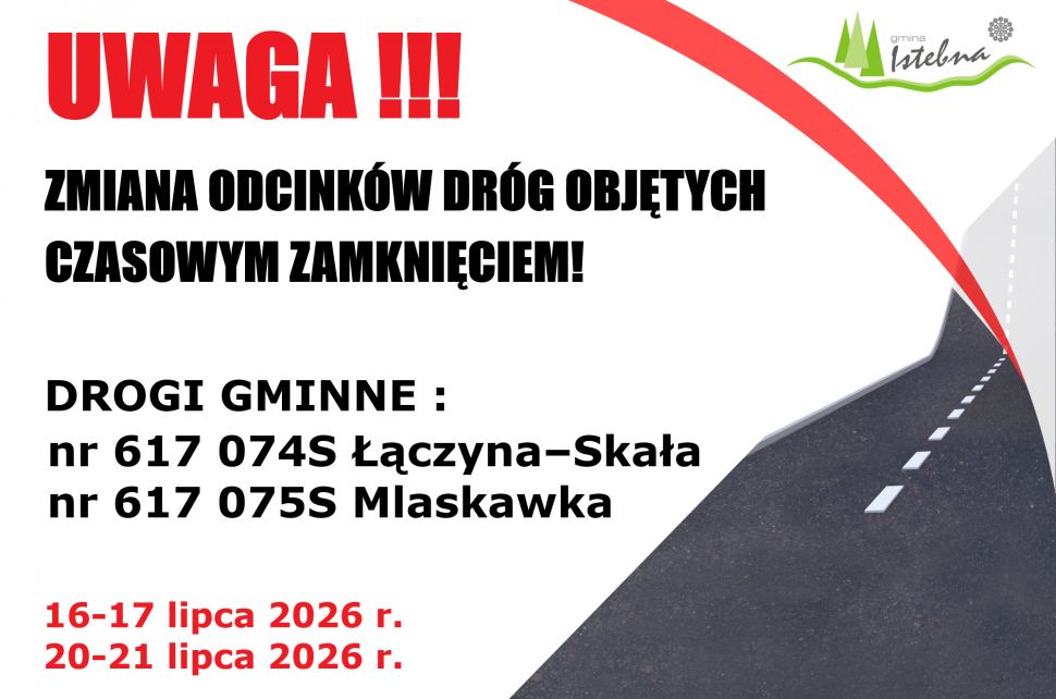 Grafika dotycząca zamknięcia odcinków dróg gminnych.